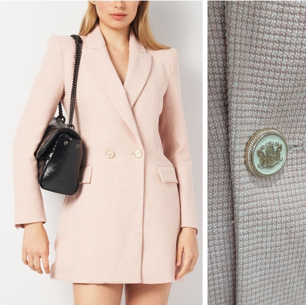 NEW Zara Long Double Breasted Blazer Pale Pink mini dress